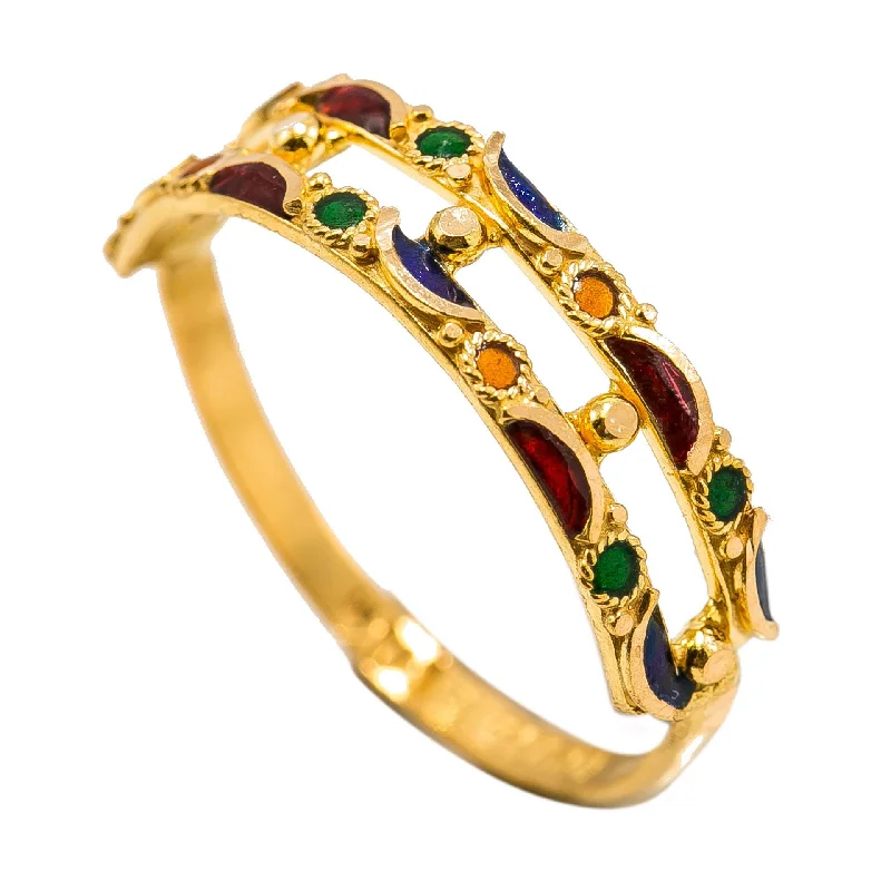 Elegant Titanium Rings-22K Yellow Gold Enamel Ring W/ Open Shank & Gold Ball Accents