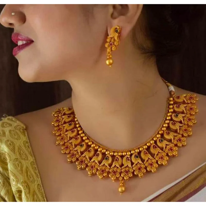 Elegant Layered Gold Necklaces-India Art Pink  Pota Stone Traditional Choker  Necklace Set