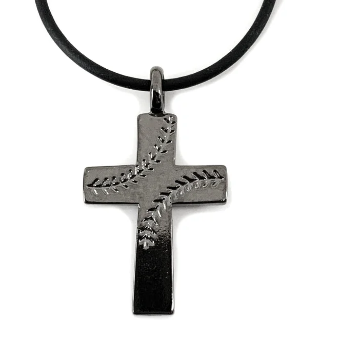 Custom Letter Necklaces-Cross Stitch Baseball Necklace Gunmetal Finish