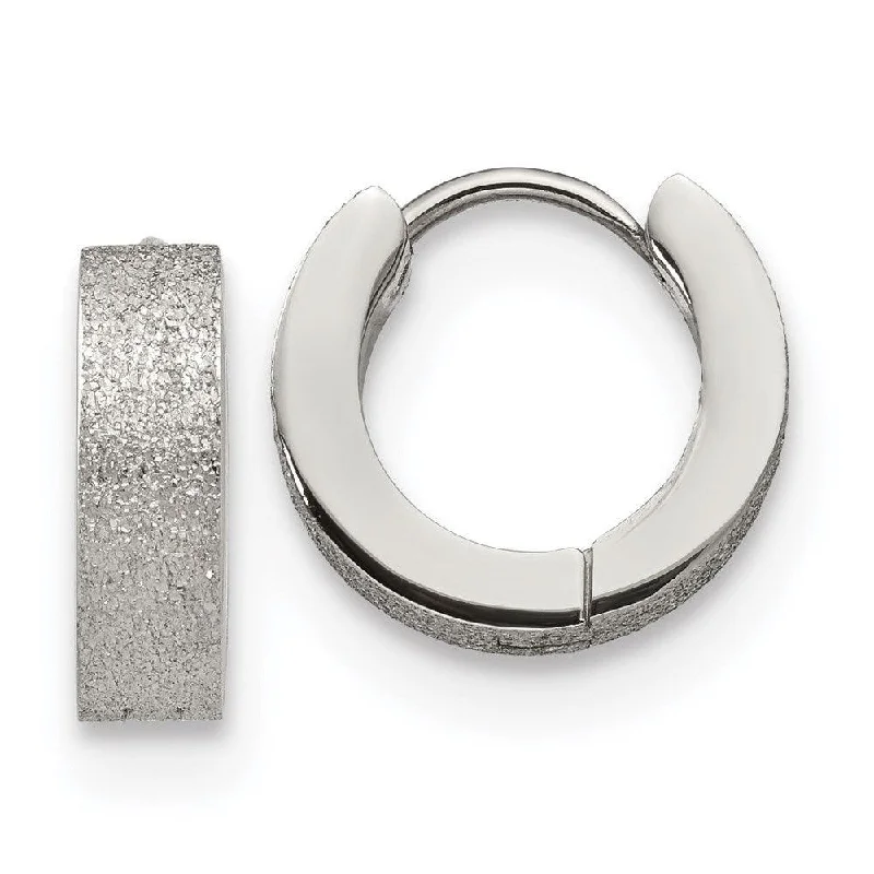 Modern Geometric Earrings-Stainless Steel Polished and Sand Blasted 4.0mm Hinged Hoop Earrings