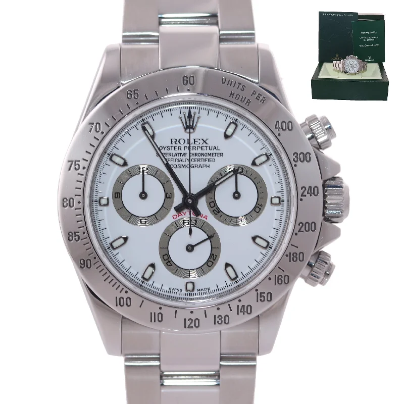 Waterproof Fitness Watches-2004 Rolex Daytona 116520 White Dial Steel 40mm Chrono Watch Box