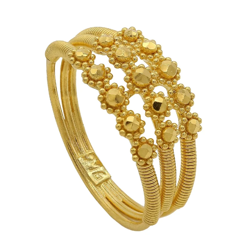 Green Gemstone Rings-22K Yellow Gold Connected Stackable Gold Ring