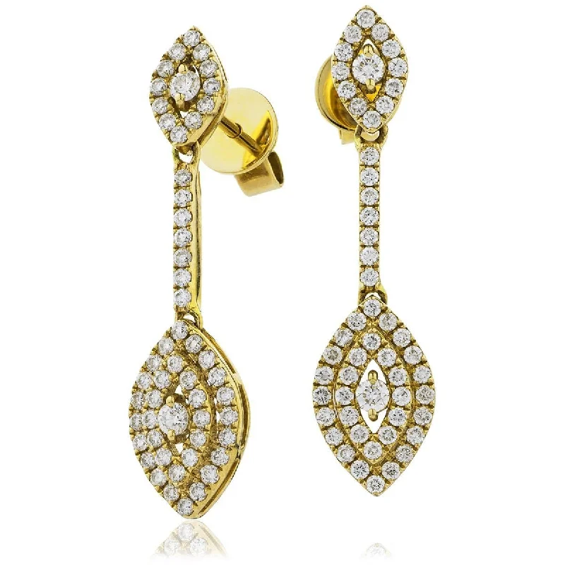 Bridal Earrings for Bridesmaids-DIAMOND DROP EARRINGS IN 18K YELLOW GOLD