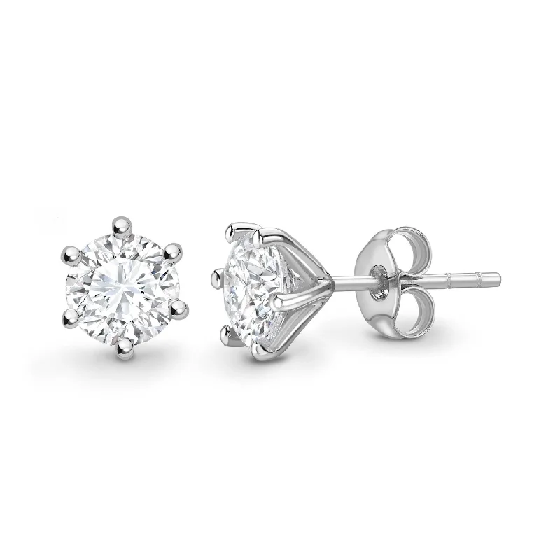 Statement Earrings for Teens-Erista ROUND BRILLIANT DIAMOND SOLITAIRE SIX CLAW STUD EARRINGS