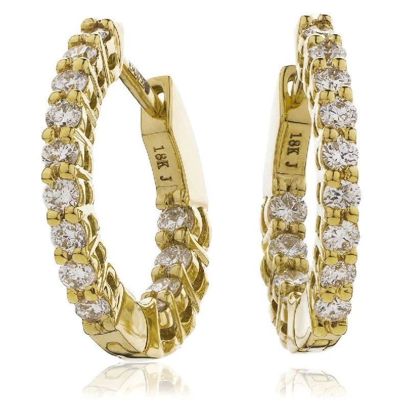 Luxury Pearl Earrings-DIAMOND CLAW SETTING HOOP EARRINGS IN 18K YELLOW GOLD