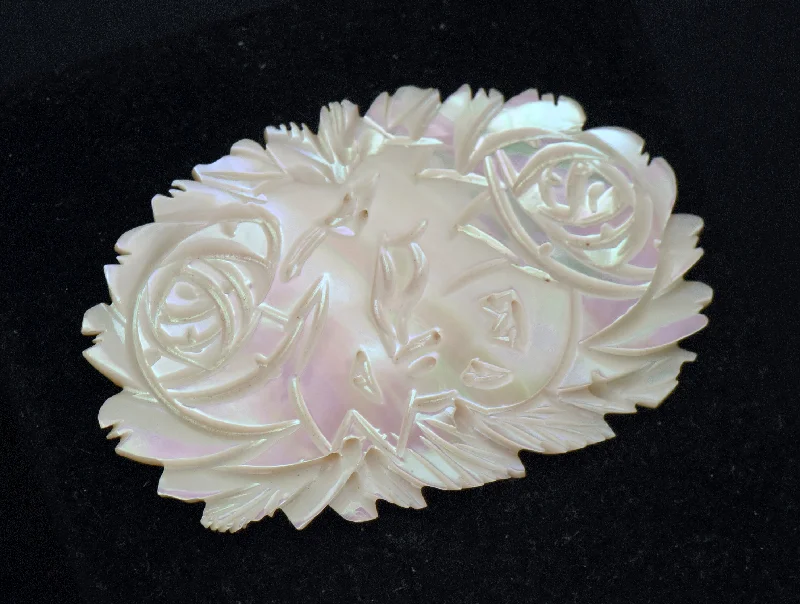 Artistic Crystal Brooch for Women-Vintage Handmade Carved Mother of Pearl Brooch - AS IS