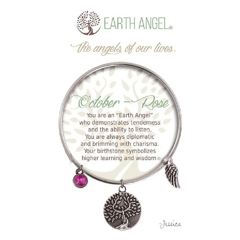 Adjustable Leather Bracelets-Earth Angel : October - Rose Bracelet in Silver