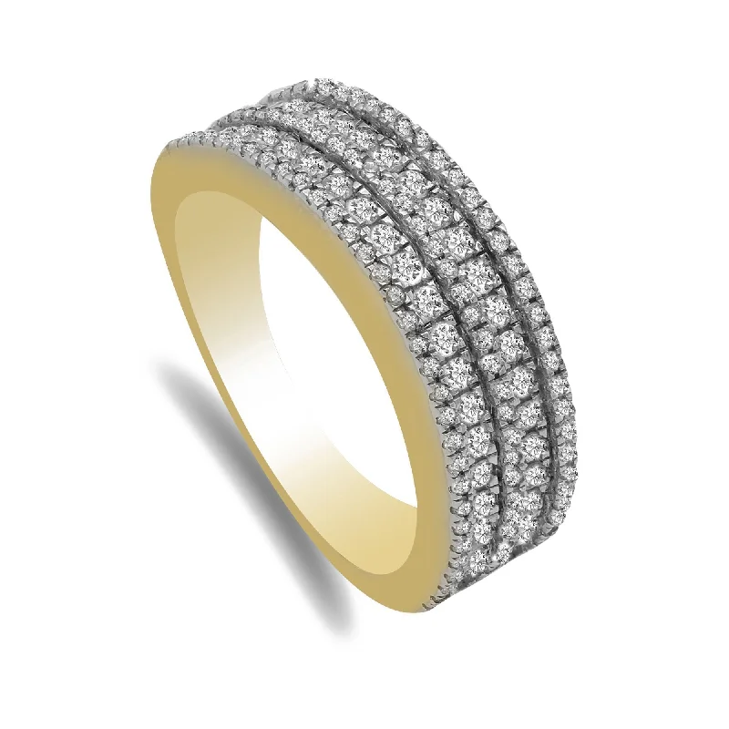 Black Gold Engagement Rings-Multi-row Pave 0.77CT Diamond Band Set in 14K Yellow Gold