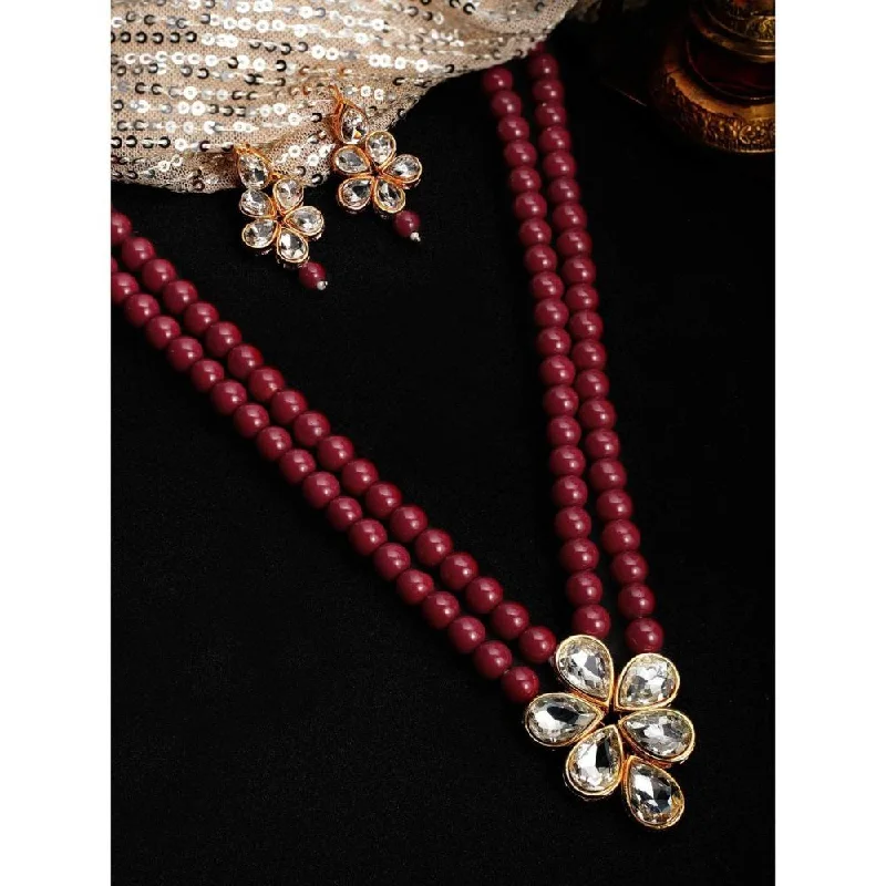 Vintage Beaded Necklaces-Etnico Gold Plated Traditional Kundan & Pearl Studded Necklace Jewellery Set For Women (ML311M)