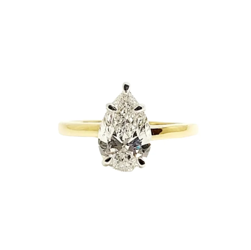 Custom Engagement Rings with Sapphire-Classic Pear Shape Solitaire Ring in White & Yellow  Gold