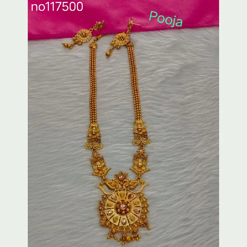 Birthstone Necklaces for Gifts-Pooja Bangles Gold Plated Crystal Stone Long Necklace Set