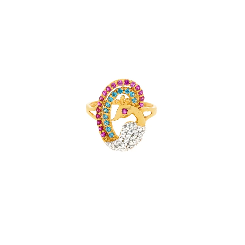 Matching Wedding Rings for Couples-22K Gold & Enamel Abhishree Peacock Ring