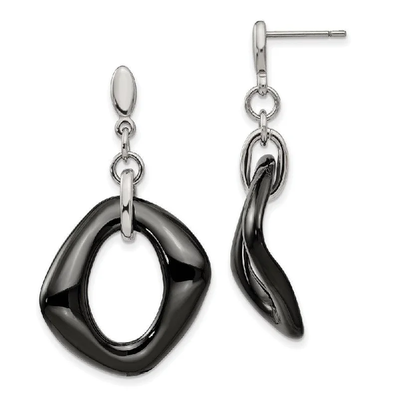 Classy Diamond Earrings-Stainless Steel Polished Black Ceramic Post Dangle Earrings