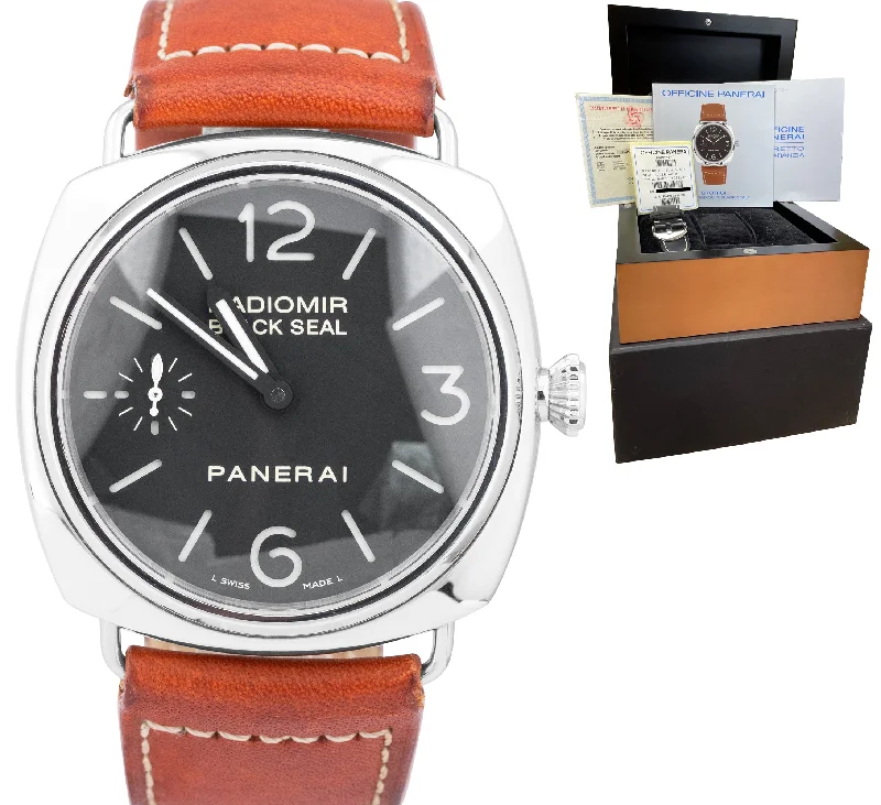 Watches with Sapphire Crystal-Panerai Radiomir Black Seal PAM 183 Stainless Steel Manual 45mm Watch PAM00183