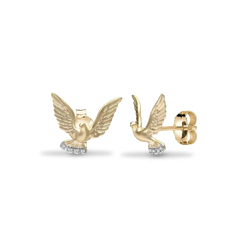 Ethnic Silver Earrings-DIAMOND AMERICAN EAGLE STUD EARRINGS IN 9K YELLOW GOLD