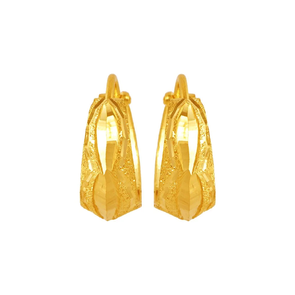 Simple Rose Gold Hoops-22KT (916) Yellow Gold Textured Hoop Earrings With Geometric Patterns