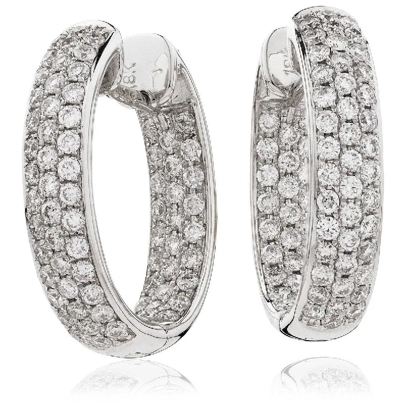 Wedding Party Earrings-DIAMOND PAVE SETTING HOOP EARRINGS IN 18K WHITE GOLD