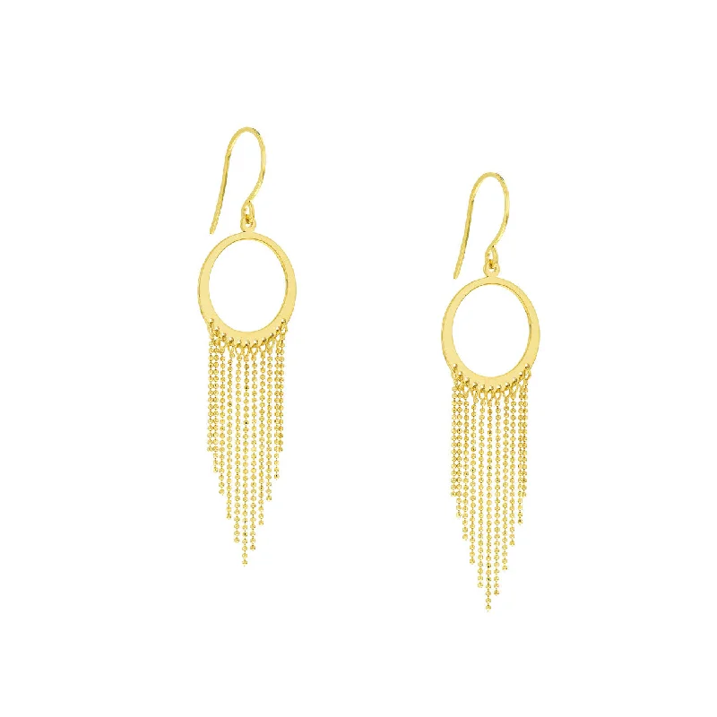 Bohemian Earrings for Festivals-14K Circle Earrings with Fringe Chain