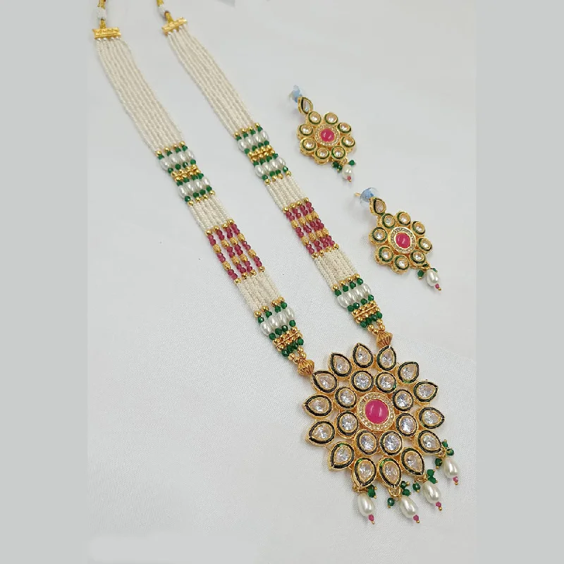 Double Layer Necklaces-Padmawati Bangles Gold Plated Crystal Stone And Pearl Necklace Set