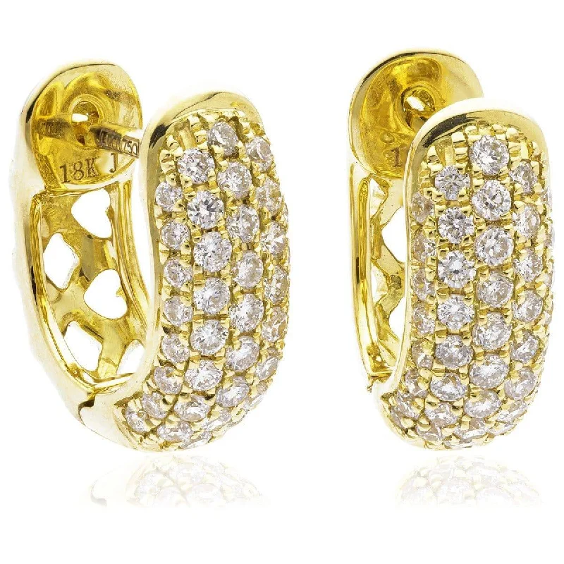 Layered Hoop Earrings-DIAMOND PAVE SETTING HOOP EARRINGS IN 18K YELLOW GOLD