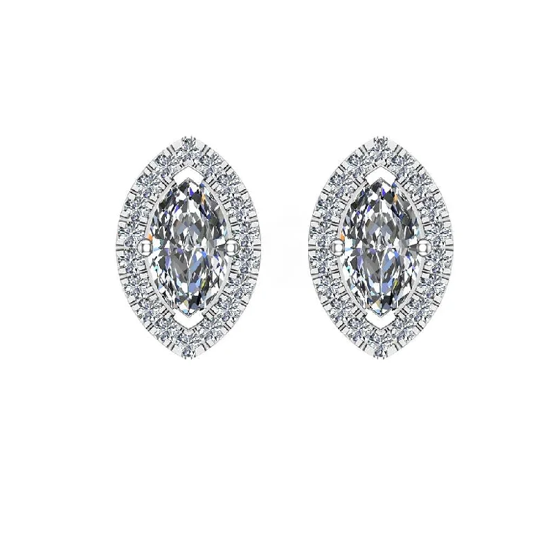 Vintage Silver Earrings-MARQUISE DIAMOND AND HALO STUD EARRINGS