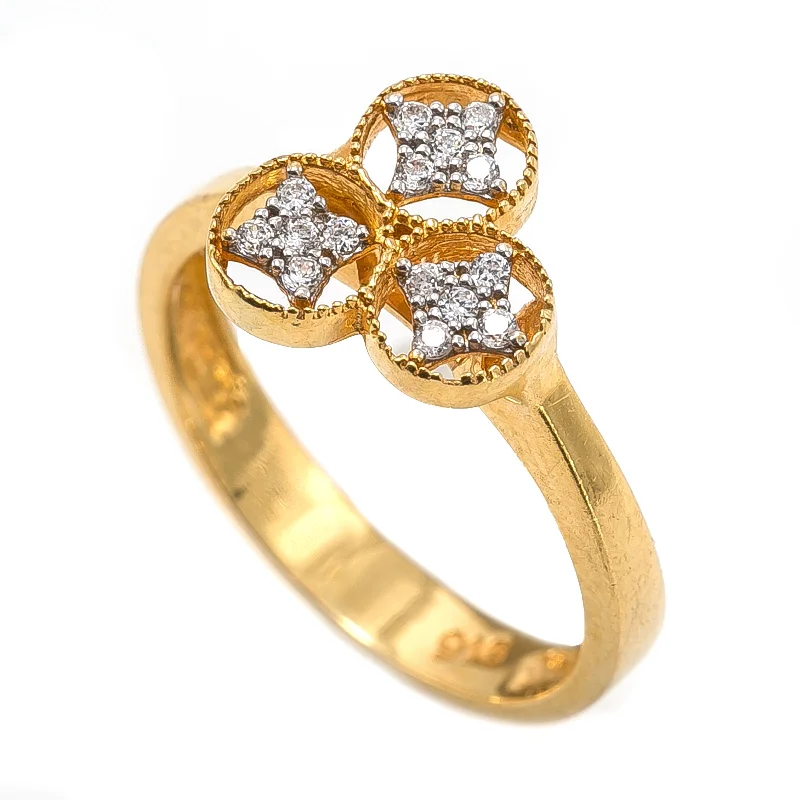 Stylish Wedding Rings for Brides-22K Yellow Gold Ring W/ CZ Gems & Spinner Wheel Designs