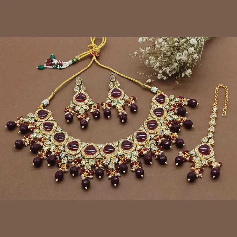 Sparkling Crystal Necklaces-Sai Fashion Gold Plated Kundan Necklace Set