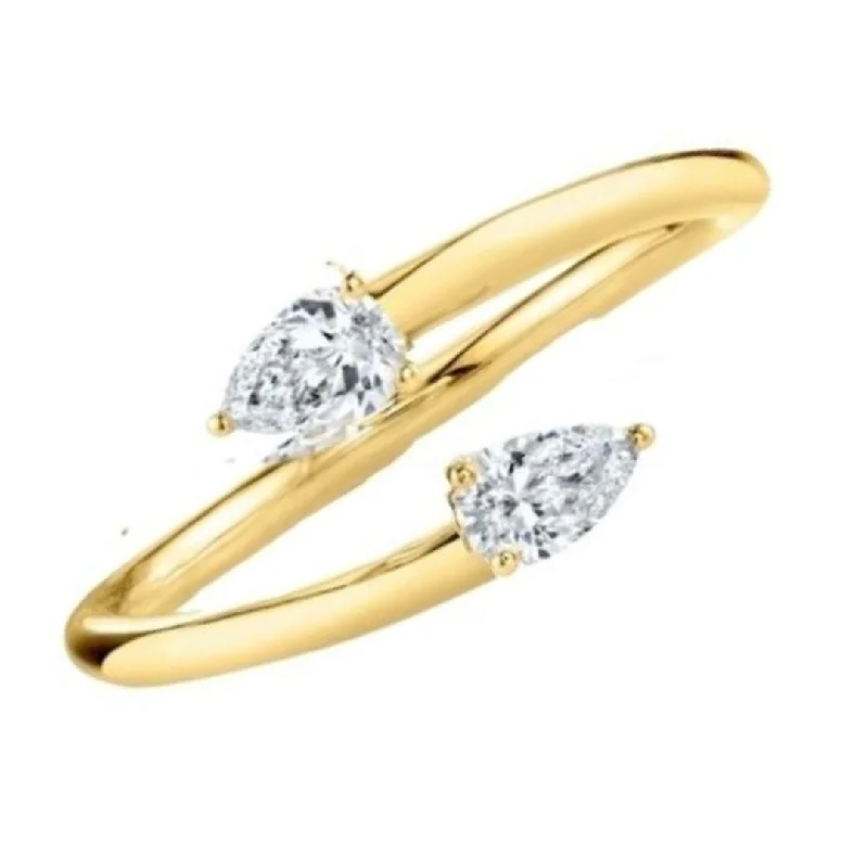 Adjustable Rings for Women-Double Diamond Pear Ring