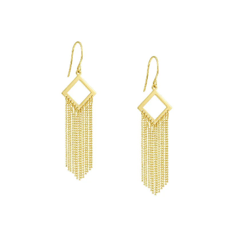 Chic Silver Dangle Earrings-14K Gold Diamond-Shaped Earrings with Fringe Chain