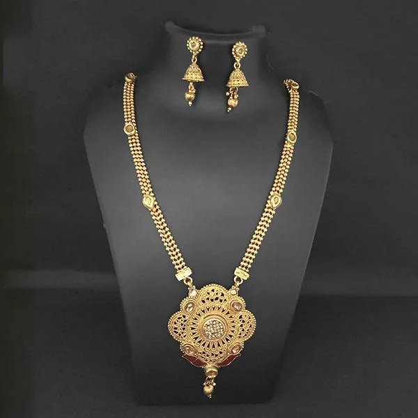 Elegant Long Necklaces-Kriaa Gold Plated Brown Austrian Stone And Kundan Necklace Set - 1109855A