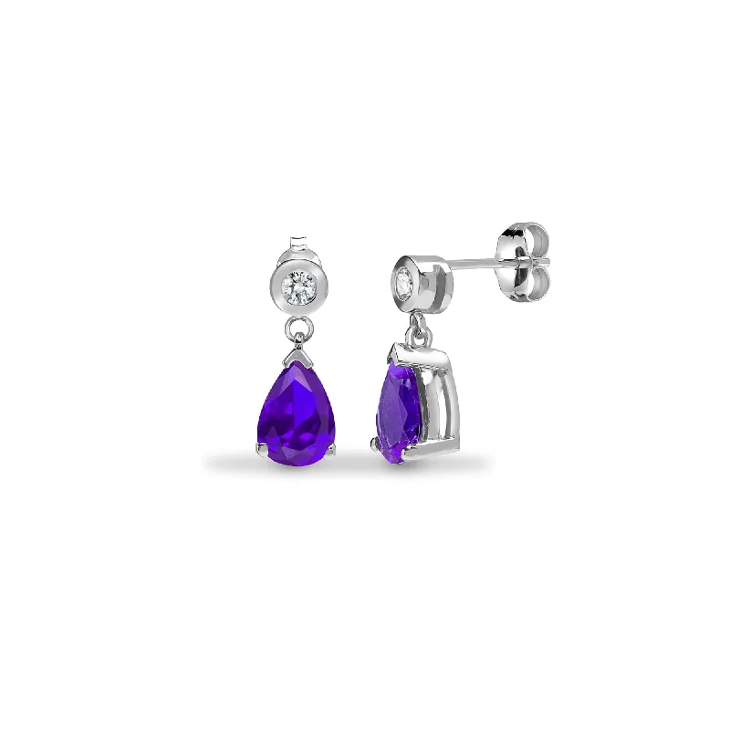 Vintage Beaded Earrings-TANZANITE DROP EARRINGS IN 9K WHITE GOLD