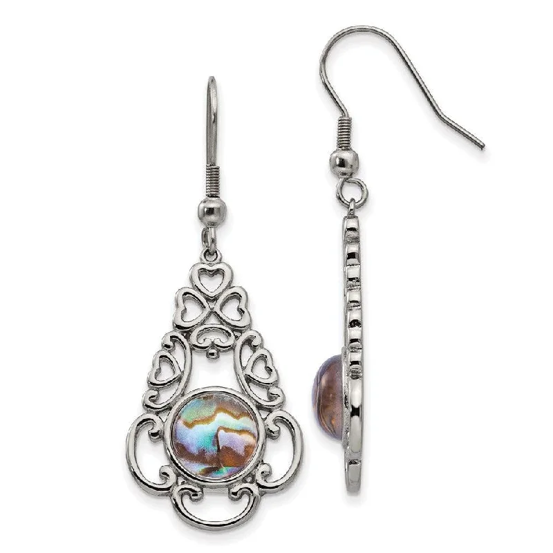 Fashionable Drop Earrings-Stainless Steel Polished Imi. Abalone & Glass Shepherd Hook Earrings