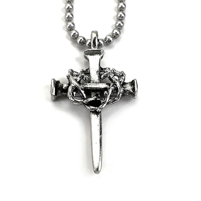 Unique Pendant Necklaces-Nail Crown Cross Necklace