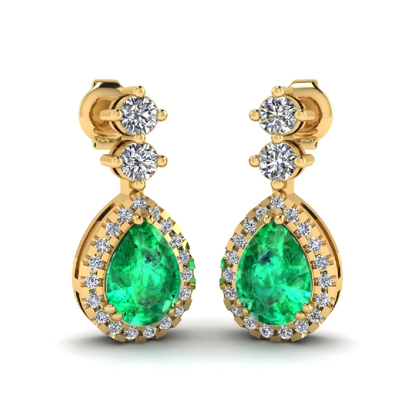 Bold Red Earrings-Emerald 1.30 Carat Pear Shape Halo Natural Diamond Drop Earrings E1PSE