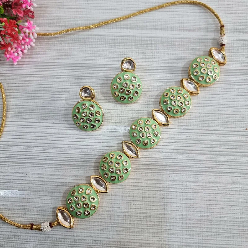 Green Gemstone Necklaces-JCM Gold Plated Choker Necklace Set