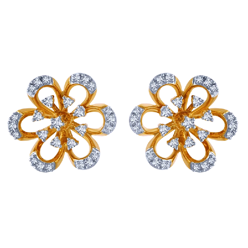 Cute Stud Earrings for Girls-Dazzling 18k Gold And Diamond Floral Stud Earrings