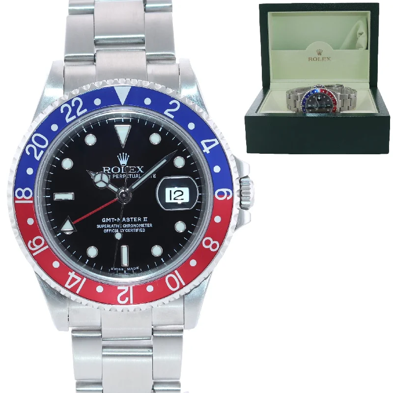 High-End Watches for Special Occasions-2000 Rolex GMT-Master II Pepsi 40mm Steel Blue Red 16710 Watch Box