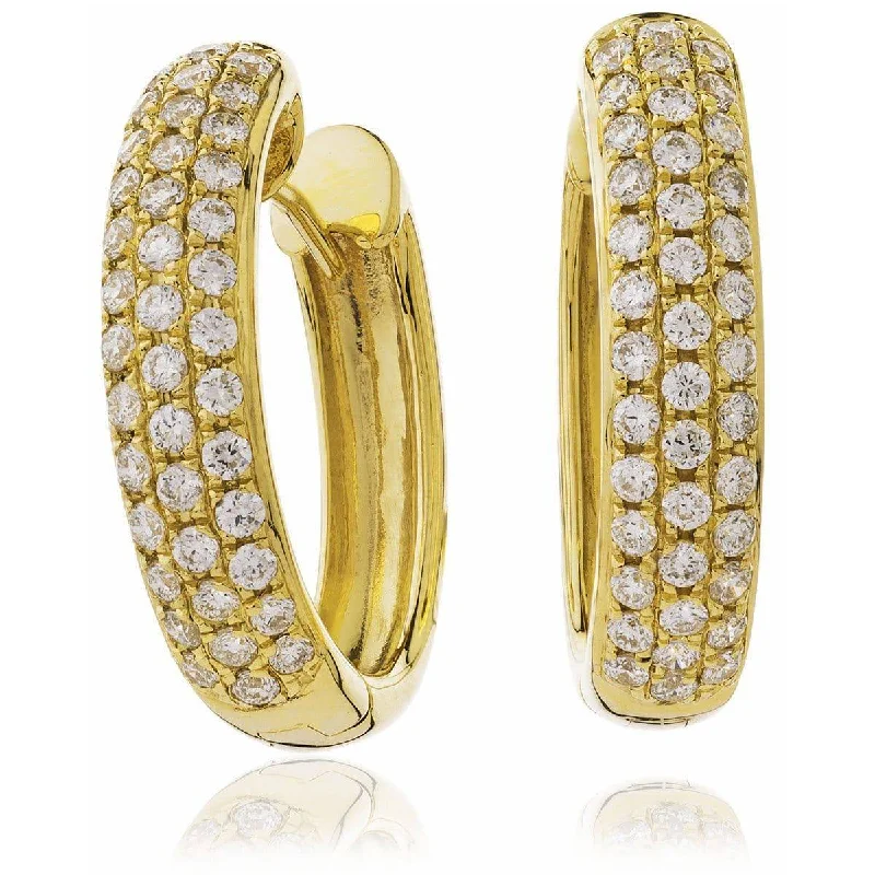 Colorful Dangle Earrings-DIAMOND PAVE SETTING HOOP EARRINGS IN 18K YELLOW GOLD