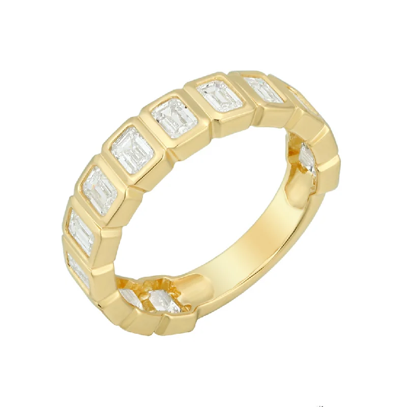 Simple Wedding Rings for Women-Lab Emerald Cut Bezel Eternity Ring