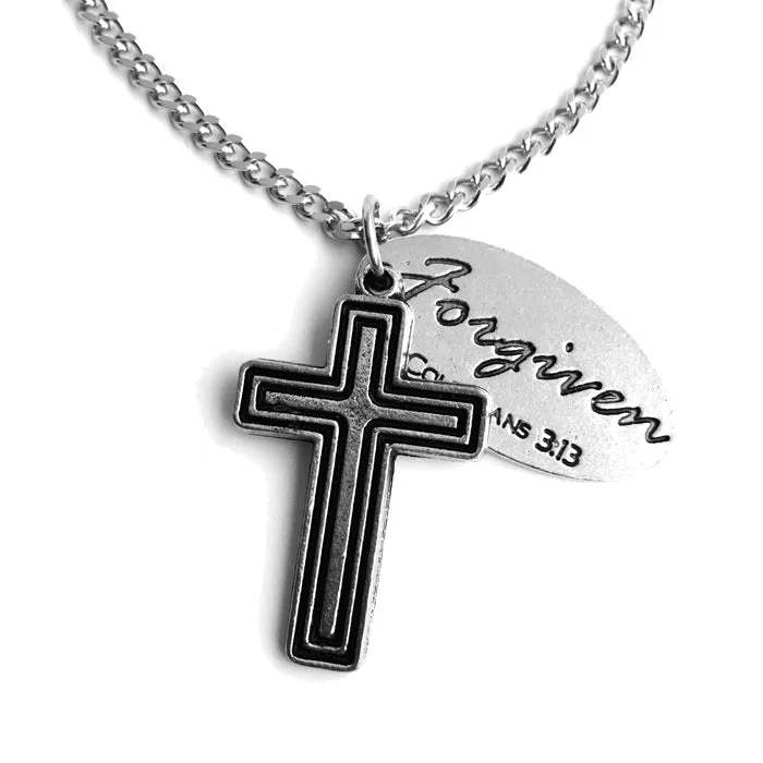 Gemstone Pendant Necklaces-Cross Forgiven Tag Necklace