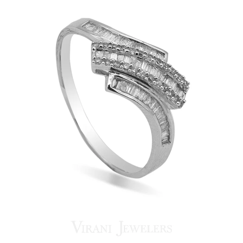 Personalized Couple’s Rings-0.33CT Diamond Crossover Baguette Ring Set in 14K White Gold