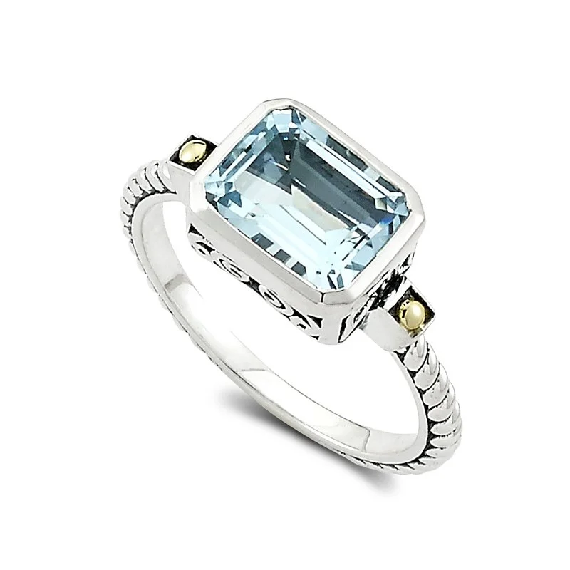 Gold Band Rings-Eirini Ring- Blue Topaz