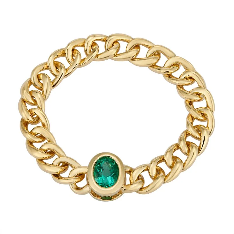 Unique Gemstone Rings-Bezel Gemstone Cuban Chain Ring