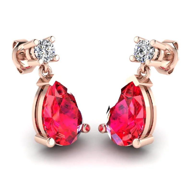 Eco-Conscious Earrings-Pear Shape Ruby Natural Diamond Drop Earrings EDPSR