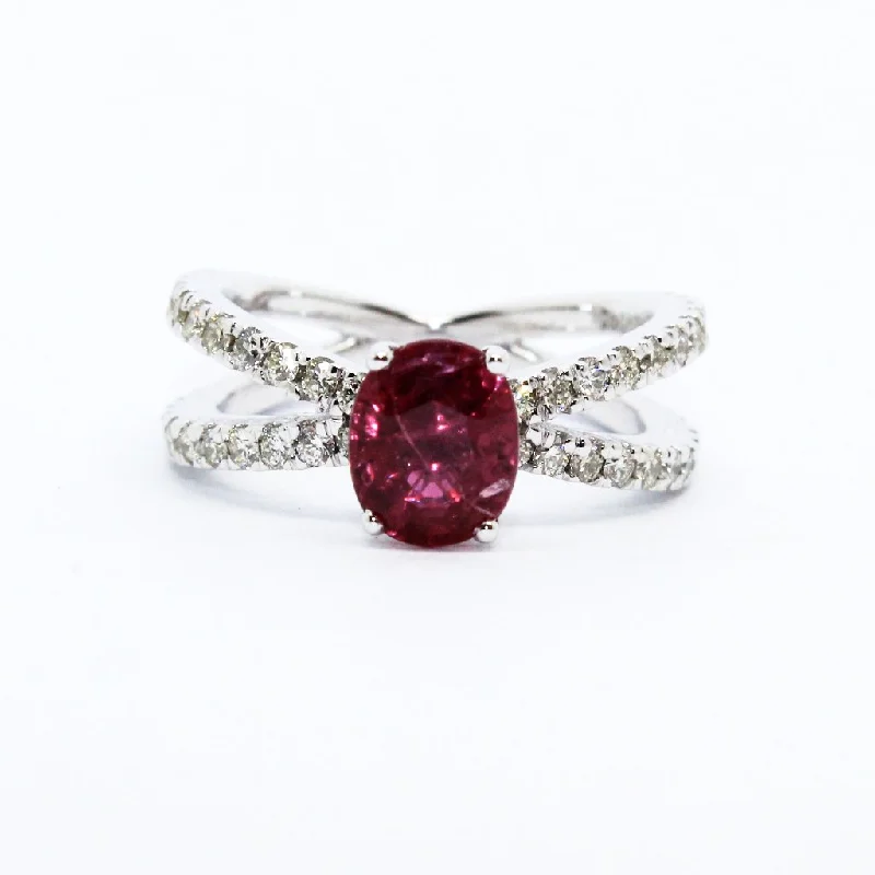 Elegant Titanium Rings-RUBY DIAMOND CROSS BAND RING AD NO.1619