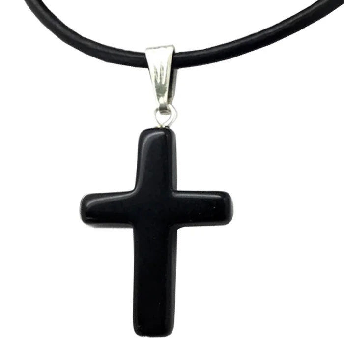 Sparkling Swarovski Necklaces-Black Stone Cross Necklace