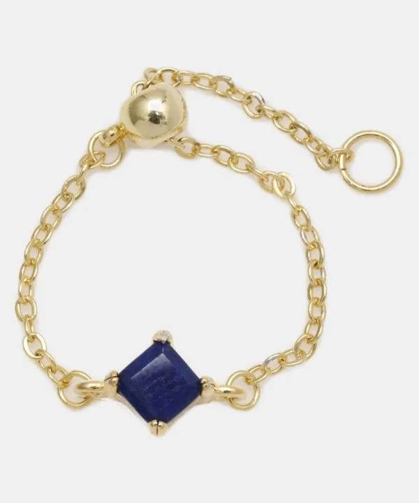 Bold Statement Rings-Lapis Lazuli Charm Chain Ring