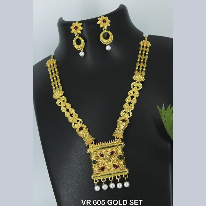 Colorful Gemstone Necklaces-Mahavir Forming Gold Necklace Set - VR SET 605 GOLD