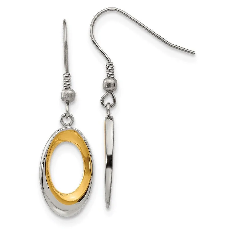 Gemstone Drop Earrings-Stainless Steel Polished Yellow IP-plated Oval Earrings