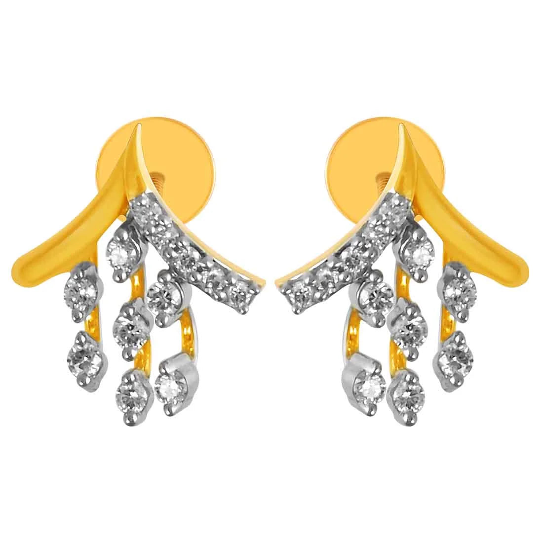 Silver Bead Earrings-14KT (585) Yellow Gold & Diamond Stylish Stud Earrings